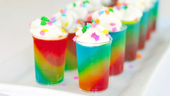 colorful shots with whipped cream